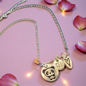Panda Love Charm Necklace - Handmade - Sterling - 18" Cable Chain